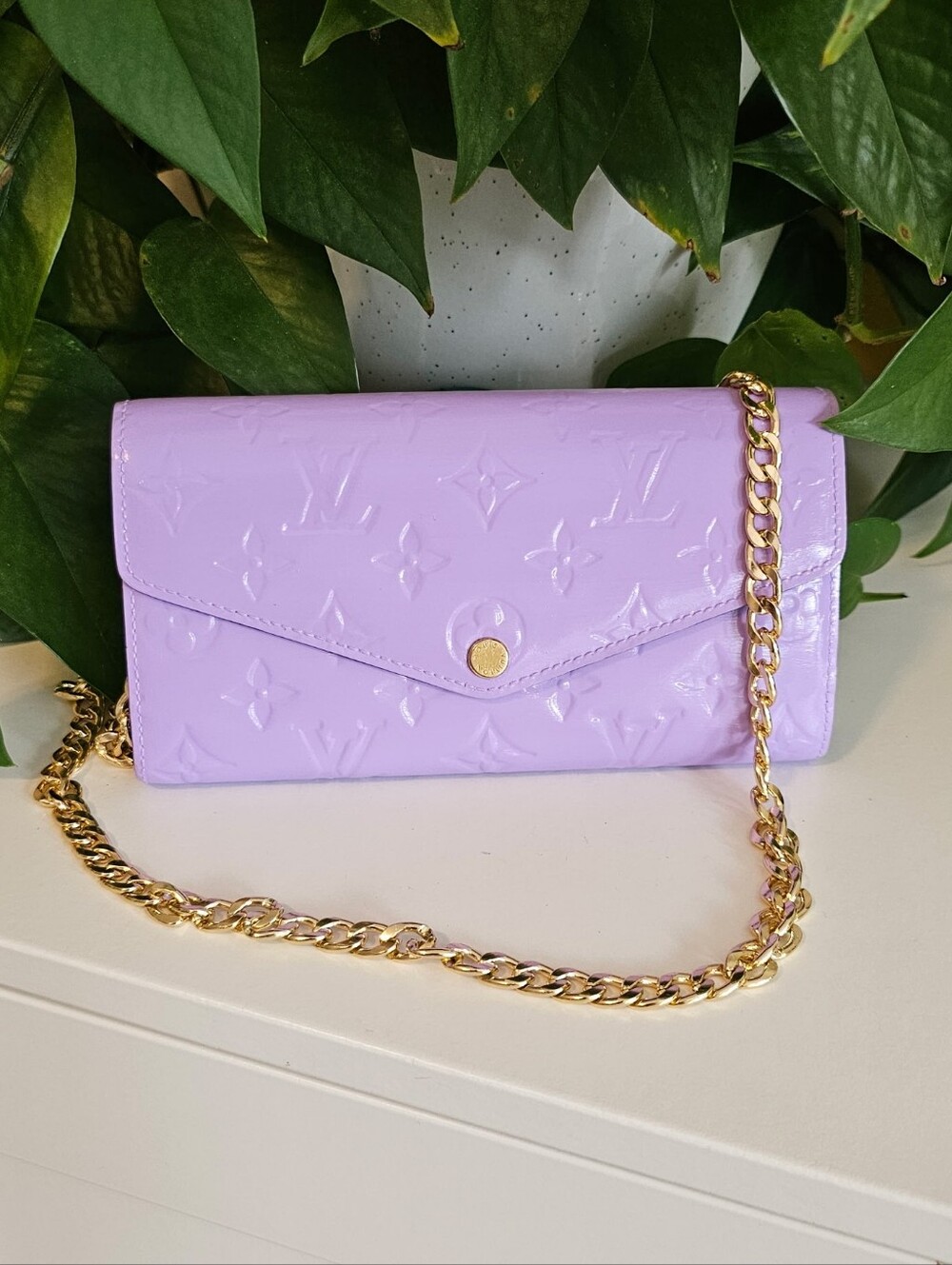 Re-painted Louis Vuitton LV Lilac Vernis Monogram Sarah Long Wallet